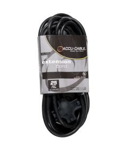 ACCU-CABLE 3-Wire Edison AC Extension Cord with Three Plugs (12 AWG, Black, 25')