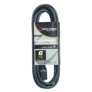 ADJ Accu-Cable EC163-6 16-gauge 3-Wire Edison AC Extension Cord, 6-foot, Black