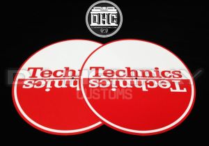 Technics Slip Mats - Half Moon Design - Red & White (PAIR)