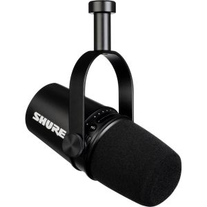 Shure MV7, Gator Rokit Pop Filter, Rokit Tripod Mic Stand, Hosa XLR-115